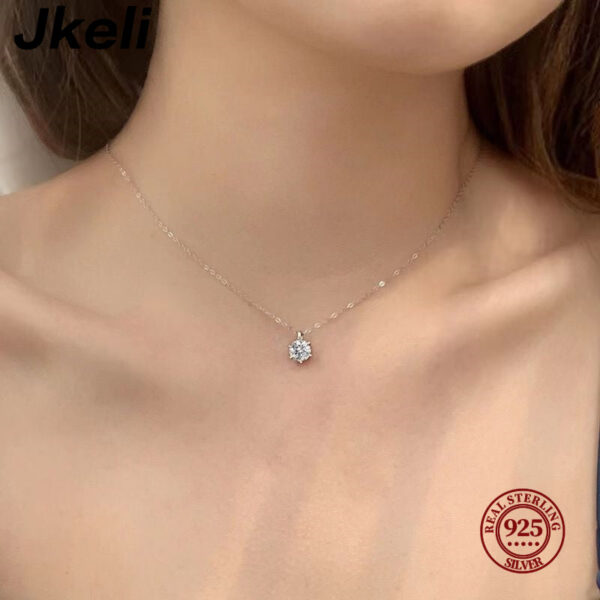 0002423df118a758 Jkeli Sterling Sier Simple Round Shiny CZ Choker AAA Zircon Pendant 14K Necklace For Women Gift Engagement Fine Jewelry