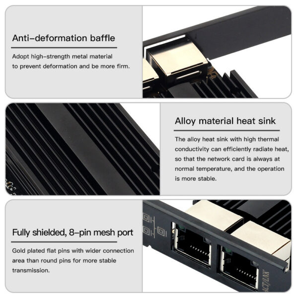 0012a1ffa54c1b7a 2500Mbps Pcie To RJ45 Intel I226 2.5G Gigabit Ethernet Dual Ports 100/1000/2500Mbps Network Card For Desktop