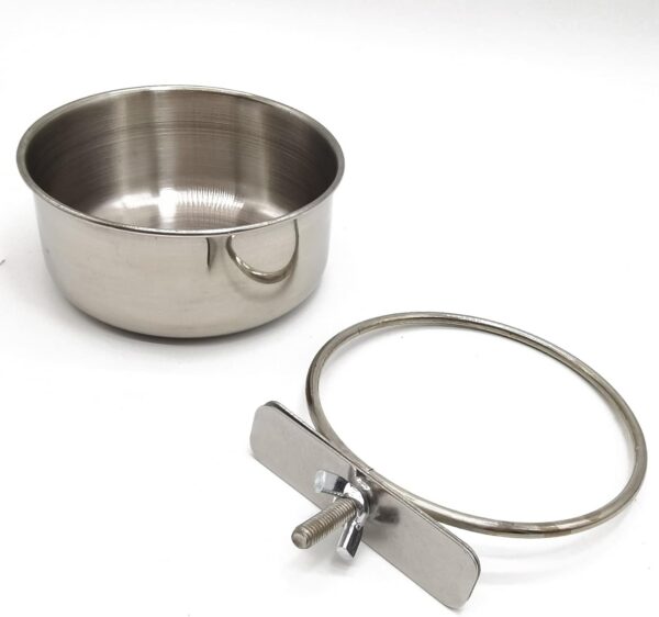 0015b47e0a191bb2 2PCS Bird Feeding Dish Cups with Spoon, Parrot Food Bowl Clamp Holder - Stainless Steel Coop Cup, Bird Cage Water Bowl for Parakeet African Greys Conure Cockatiels Lovebird Budgie Chinchilla