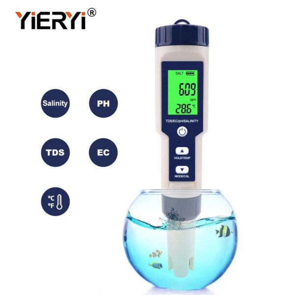 Yieryi TDS EC PH Saity Meter ORP H2 S.G TEMP Water Quality Monitor Solution Fertilizer Resistivity Tester for Pools,Aquariums