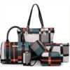 00347db4879a4afd 6-Pcs Womens Handbags Tote Bags Shoulder Bag Leather Purses Satchel Bag Top-Handle Handbag Crossbody Bag Wallet Clutch