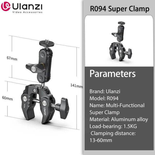 00390cc06833cae7 Ulanzi R094 Metal Super Clamp with Double Ball Head Magic Arm Clamp with 1/4" 3/8" Hole for DSLR Camera Monitor Light Mic Mount