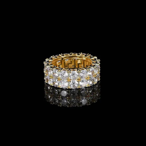 003c3f49896e5e10 Hip Hop Jewelry Double Row Zircon Trendy Brand Full Diamond Gold Men's Ring