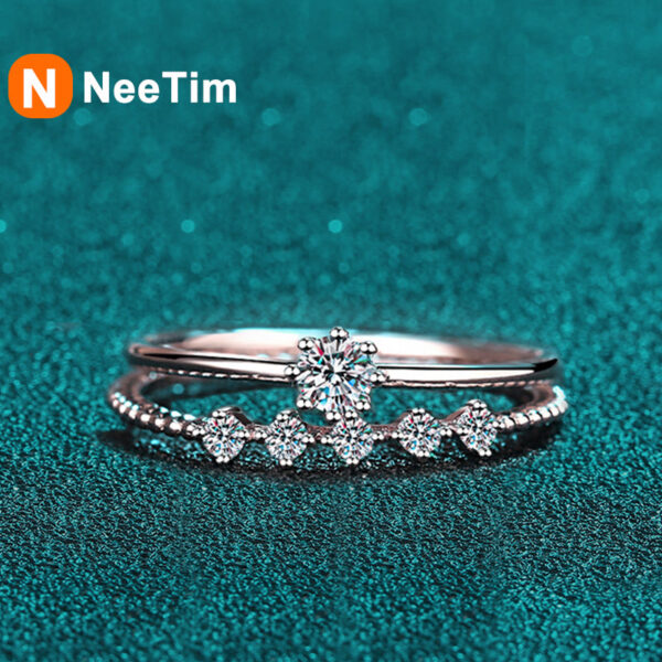 005e72592017d5a3 NeeTim 3mm Moissanite Ring Set Sier Brilliant Cut 0.1 Carat Diamond Test Past D Color Moissanites Rings Original Jewelry