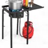 0064d894b314d80f ROVSUN Single Burner Gas Stove with Side Shelf, 100,000BTU Portable Propane Stove with Removable Leg & Regulator for Camping Home Backyard Outdoor Cooking Brewing Canning Turkey Frying