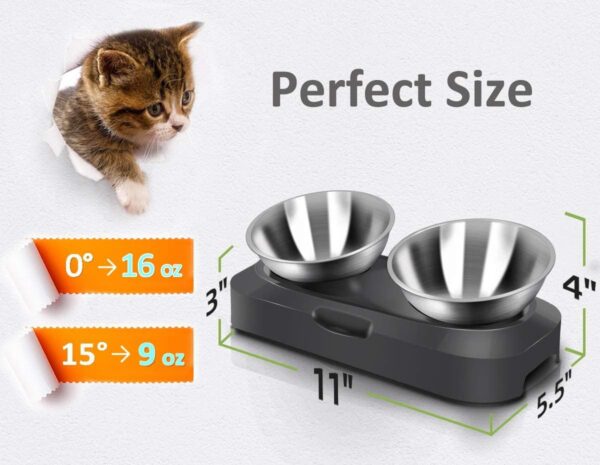 00661cb41ec55a22 Stainless Steel Cat Food Bowl, 15-Angle, Ergonomic Design Reduces Vomiting