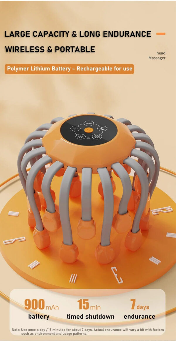 00c474818206ee24 20Massage Heads Orange Scalp Head Massager Red Light Vibrator Octopus Scratcher For Relaxation Stress Migraine