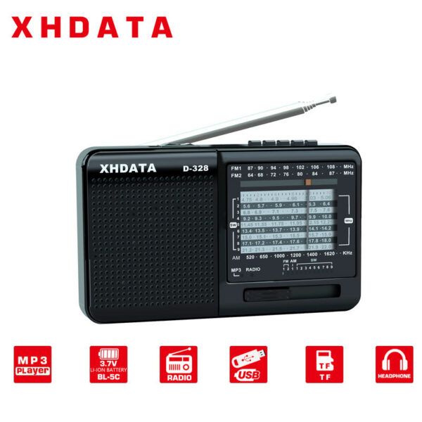 00cbcb81742a1df8 XHDATA D-328 12-Band Portable AM/FM/SW DSP Technology MP3 Player TF Card Slot USB Mini FM Receiver with Bluetooth Radio
