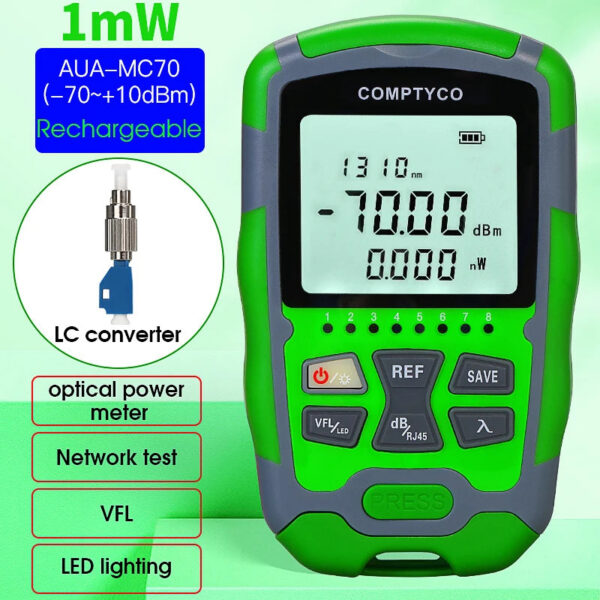 Rechargeable Fiber Tester 4 in 1 Mini Optical Power Meter -70~+10dBm & Visual Fault Locator & Rj45 Network Test & LED Lighting
