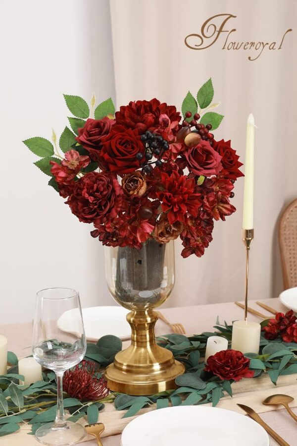 00f630b1b870f8b8 Floweroyal Artificial Flowers Combo Dusty Blue Flowers Mix Silk Flowers Dahlia Roses with Stems for DIY Wedding Bridal Bouquets, Baby Shower, Floral Arrangement, Table Centerpieces, Home Decorations.