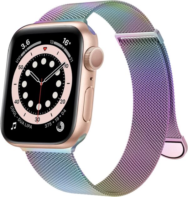 011f657306472617 OULUOQI Compatible with Apple Watch Band Series 9, Ultra/Ultra 2, SE 8 7 6 5 4 3 2 1 38mm 40mm 41mm 42mm 44mm 45mm 49mm Women and Men, Stainless Steel Milanese Loop Magnetic Clasp Replacement for