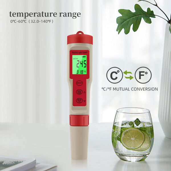 Multifunctional Meter Waterproof Water Quality Tester PH/TDS/EC/Temp Detector PH Test Pen with backlight for Aquarium Pool