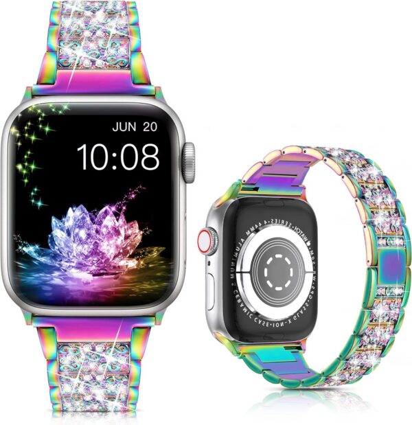 LELONG Compatible with Apple Watch Band 38mm 40mm 41mm Series 9 Series 8 7 6 5 4 3 2 1 SE Ultra, Bling Replacement Bracelet iWatch Band, Diamond Rhinestone Stainless Steel Metal Wristband Strap
