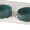 014da8d5354b339b Cat Food Water Bowl Set - Raised Cat Bowls with Non Slip Stand - Elevated Puppy Bowls for Small Dogs - Double Ceramic Cat Feeding Bowls with Splash Proof Guard - Tall Cat Dishes - 2 x 480 ML - 16.2 OZ