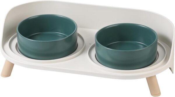 014da8d5354b339b Cat Food Water Bowl Set - Raised Cat Bowls with Non Slip Stand - Elevated Puppy Bowls for Small Dogs - Double Ceramic Cat Feeding Bowls with Splash Proof Guard - Tall Cat Dishes - 2 x 480 ML - 16.2 OZ