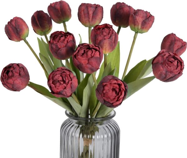 IPOPU 12PCS Pink Tulips Artificial Flowers for Decoration Fake Tulips Real Touch Fake Pink Flowers Artificial Floral Arrangements Pink Faux Tulips Decor Table Home Kitchen Wedding Decorations (Pink)