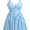 Avidlove Plus Size Lingerie Lace Babydoll Womens Strap Chemise Nightgown V Neck Nighty Mesh Sleepwear Side Slit Nightdress