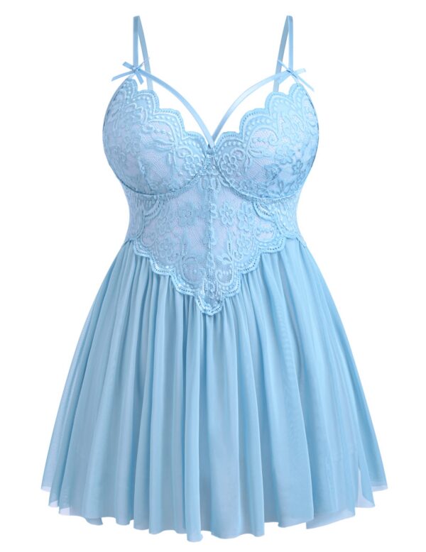 Avidlove Plus Size Lingerie Lace Babydoll Womens Strap Chemise Nightgown V Neck Nighty Mesh Sleepwear Side Slit Nightdress