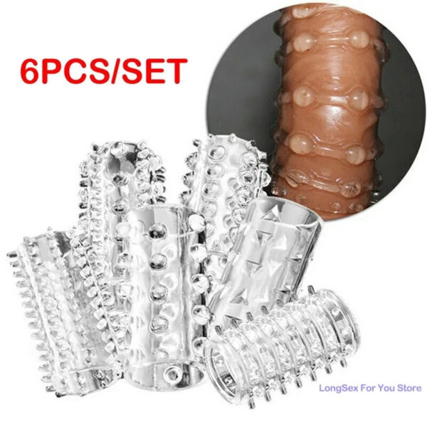 01af9c76306db819 Spike Condoms Penis Extension Sleeves Sex Toys For Men Delay Ejaculation Reusable condoms Enlargement Sperm Lock Cock Ring 5pcs