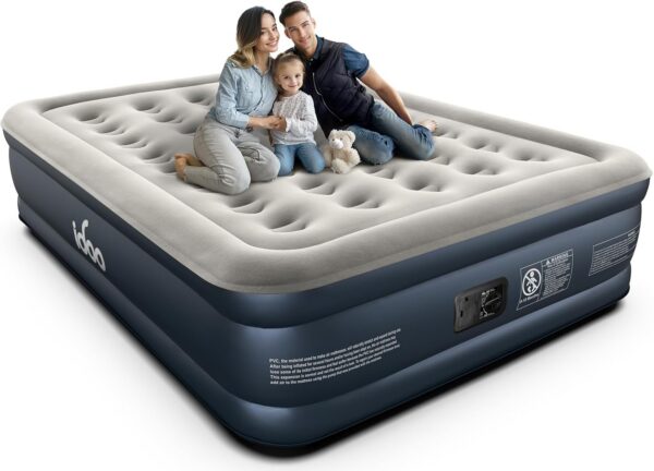 iDOO Air Mattress Queen with Built in Pump, Blow up Mattress, Inflatable Mattress Queen Size for Guests, Home, Camping, 3 Mins Inflation/Deflation, Upgraded Colchones Inflables, Comfort Air Bed
