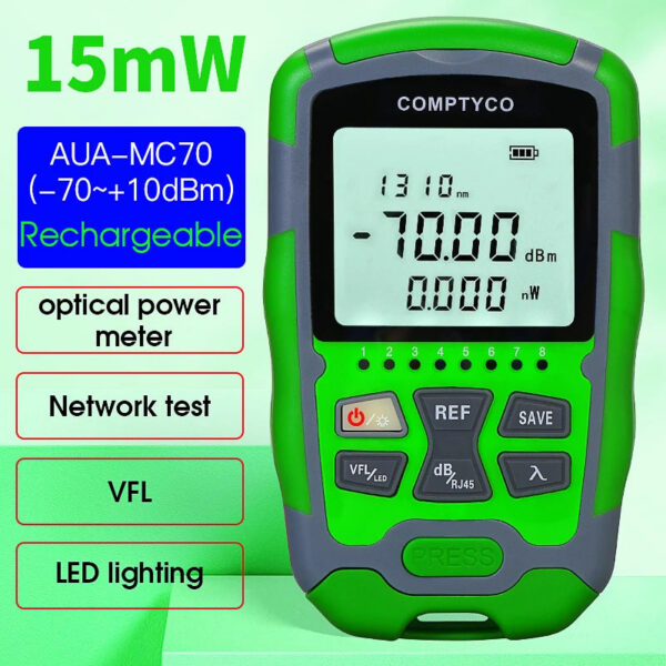 Rechargeable Fiber Tester 4 in 1 Mini Optical Power Meter -70~+10dBm & Visual Fault Locator & Rj45 Network Test & LED Lighting