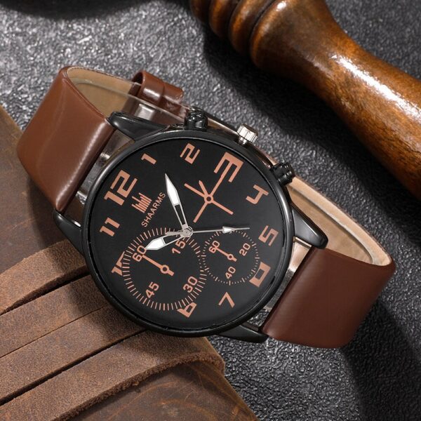 5PCS Set Fashion Mens Sports Bracelet Watches For Men Retro Big Dial Quartz Wrist Classic Male Casual Brown Leather Watch