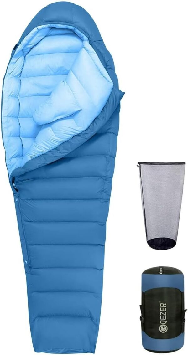 QEZER Winter Sleeping Bag for Adults,Lightweight Down Sleeping Bag [1260g/1560g ] 0°C bis -20°C for 4 Season Backpacking,Hiking,Camping and Mountaineering Outdoor with 660 FP Duck Down
