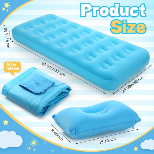 Kids Sleeping Pad for Camping Air Bed Flocked Surface with Inflatable Pillow Camping Air Mattress for Backpacking Travel Sleepover Outdoor Tent Guest(Sky Blue)