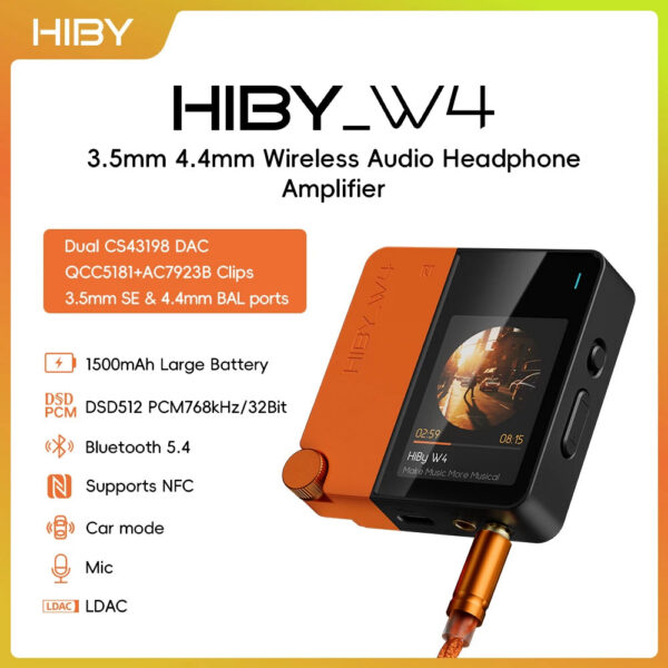 023581120b39a3a5 HiBy W4 3.5mm 4.4mm Wireless Audio HiFi Headphone Amplifier USB DAC Bluetooth 5.4 QCC5181 AC7923B DSD512 CS43198*2 CarPlay LDAC