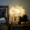 Table Lamp LED Night DIY Creative Warm Light Tree Feather Lampshade Wedding Home Bedroom Decor with Remote Control
