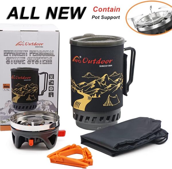 APG 1.4-Liter Camping Stove Cooking System Propane Butane Burner Outdoor Hiking Backpacking Camp Gas Stove Fast Boil Fuel Efficient Flash Cooking