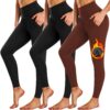025357e4eef1bbed NEW YOUNG 3 Pack Fleece Lined Leggings with Pockets for Women,High Waisted Thermal Warm Winter Yoga Pants