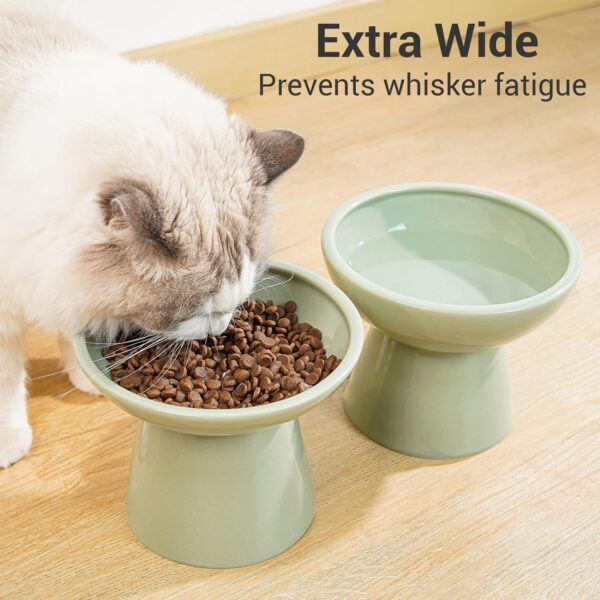 027c57b9ef4a1e7f 2 Extra Wide Raised Cat Food Bowl, Elevated Anti-Vomiting Cat Feeder Whisker Stress-Free Dog Two Bowls Ceramic Cat Feeding Bowls White