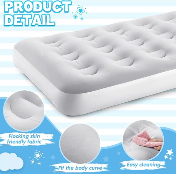 Kids Sleeping Pad for Camping Air Bed Flocked Surface with Inflatable Pillow Camping Air Mattress for Backpacking Travel Sleepover Outdoor Tent Guest(Sky Blue)