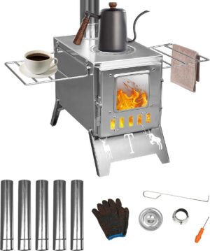 0298e14cbd80f46f WUDLEP Tent Camping Stove, Tent Stove Wood Burning Stoves, Portable Stainless Steel Tent Wood Stoves with Chimney Pipes Portable Camping Cookware for Camping Heating Lodging Cooking