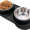 AsFrost Dog Food Bowls Stainless Steel Pet Bowls & Dog Water Bowls No Spill Non Skid, Feeding Bowls with Dog Bowls Silicone Mat for Small Medium Large Size Dogs, Cat Pet Dog Dishes Set, Black, 3 Cup
