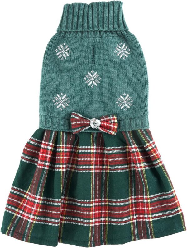 02b1f599d0ac878b White Embroidery Snowflake Ugly Vintage Knit Reindeer Holiday Festive Christmas Dog Sweater Dress for Puppy,X-Small (XS) Size Back Length 9"