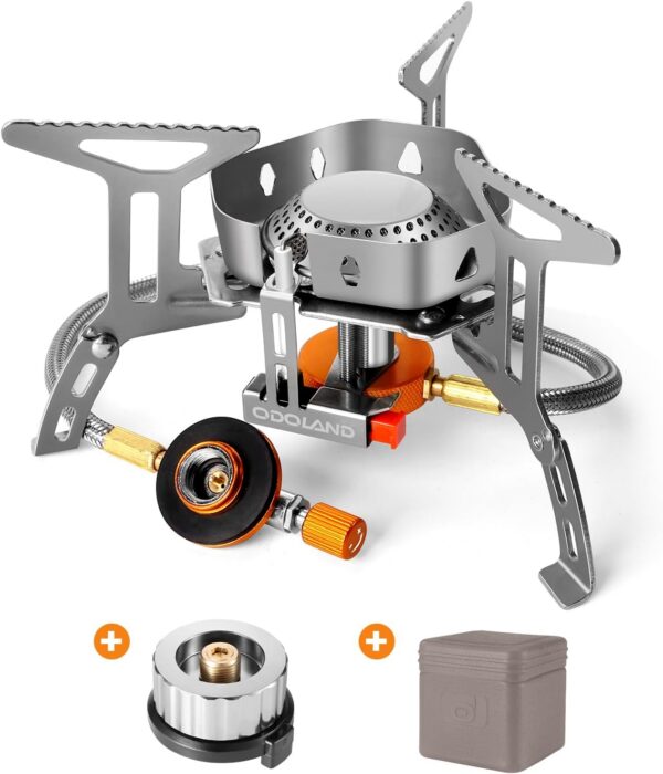 02b4a0045228c816 Odoland 3500W Windproof Camping Gas Stove Portable Collapsible Outdoor Camping Stove with Piezo Ignition Backpacking Stove for Outdoor Cooking Hiking Picnic and Camping Grey
