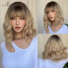EASIHAIR Ombre Blonde Short Wavy Cosplay Lolita with Bangs Light Platinum Bob Synthetic Hair Wigs for Women Heat Resistant