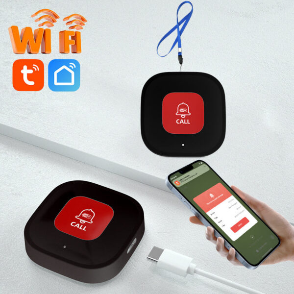02c03945b15a2774 Tuya Smart WiFi Sos Panic Button Built-In Battery, Alarm For Elderly/Pregnant Women/Children Usb Charging APP Alart Notification