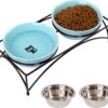 02c59d1d5215ae6a FOREYY Elevated Cat Bowls with 2 Ceramic Bowls and 2 Stainless Steel Bowls,Raised Cat Food Water Bowl with Iron Stand,Porcelain Pet Dishes for Cats and Small Dogs,16 Ounces,Dishwasher Safe(Gray)