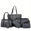 02d393f679bb3f0f 6pcs Tote Bag Boston Bag Clutch Purse Set, PU Leather Textured Shoulder Bag, Casual Versatile Commuter Bag