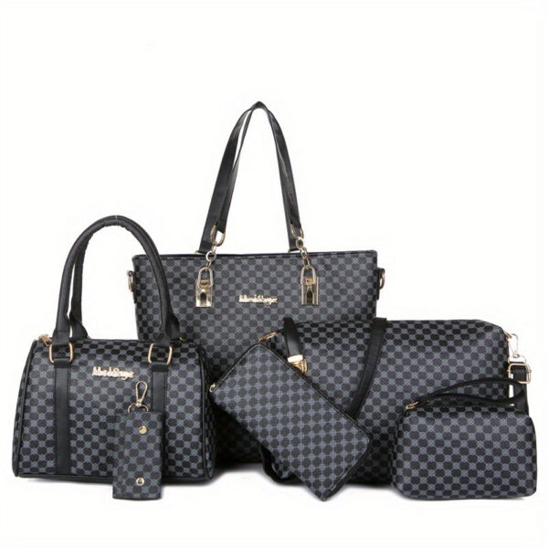 02d393f679bb3f0f 6pcs Tote Bag Boston Bag Clutch Purse Set, PU Leather Textured Shoulder Bag, Casual Versatile Commuter Bag