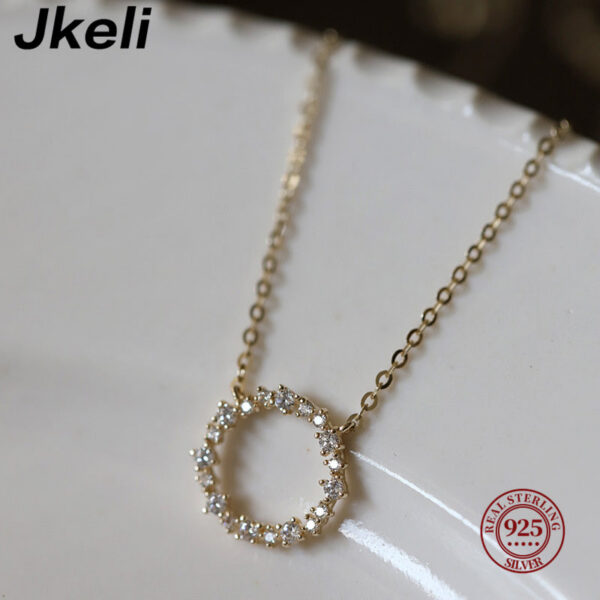 03021d0c7817e941 Jkeli -100% S Sterling Sier Plated Necklace with Full Diamond Circle Style Japanese and Korean K Gold Collar Chain