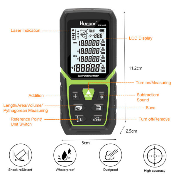 Huepar Rangefinder Distance Meter 50M 100M 120M Trena Laser Tape Range Finder Build Measure Device Ruler Test Tool