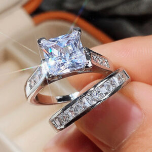 Sterg Sier New Women ring Jewelry Big Square Zircon CZ Stone Engagement Wedding Ring set for women