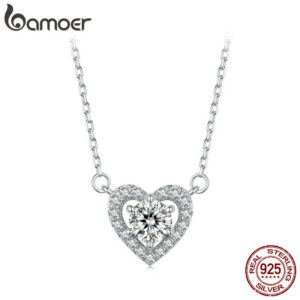 031c3f66c85de24f BAMOER Sterling Sier Heart Moissanite Pendant Necklace 0.5CT D Color Brilliant Round Cut Lab Created Diamond for Women