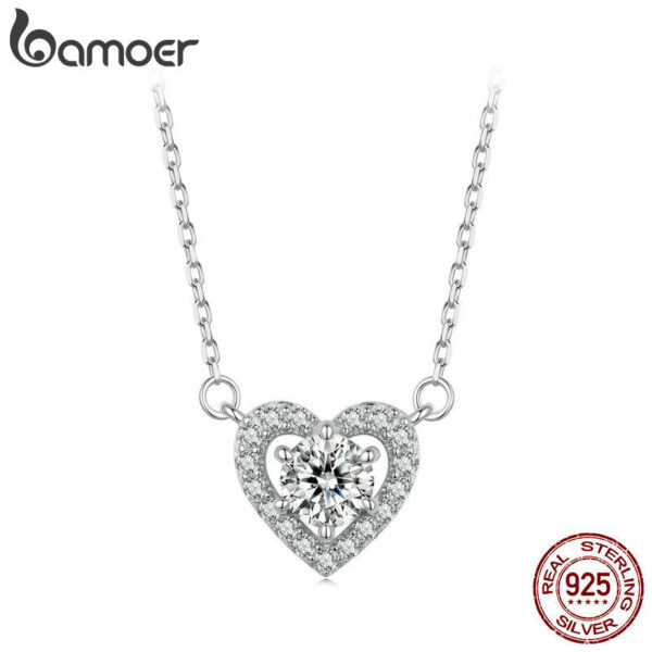 BAMOER Sterling Sier Heart Moissanite Pendant Necklace 0.5CT D Color Brilliant Round Cut Lab Created Diamond for Women