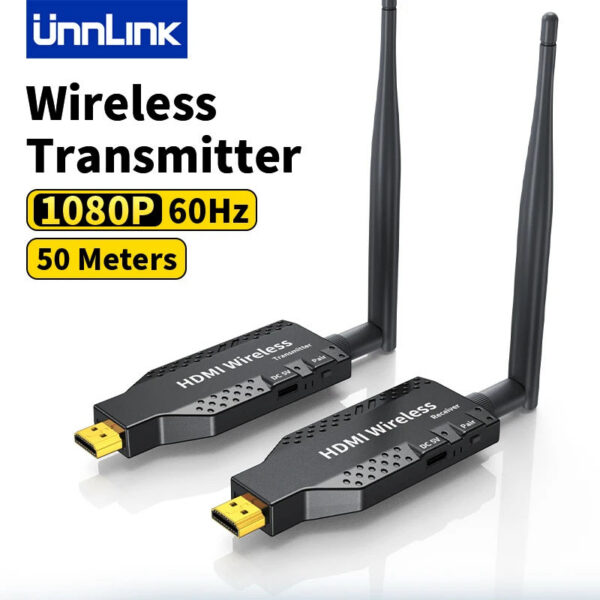 Unnk 50M HDMI Wireless Transmitter Receiver Video Extender Camera Laptop PC to TV Mirror Adapter 1080P 60Hz Display Dongle