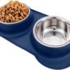 AsFrost Dog Food Bowls Stainless Steel Pet Bowls & Dog Water Bowls No Spill Non Skid, Feeding Bowls with Dog Bowls Silicone Mat for Small Medium Large Size Dogs, Cat Pet Dog Dishes Set, Black, 3 Cup